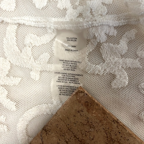 Capri Cream Lace Long Sleeve Beach Pool Boho Embroidered Coverup Top Sz L - Picture 4 of 9